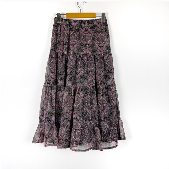 Floral Print Tiered Sheer Lined Midi Skirt - Picture 2 of 4